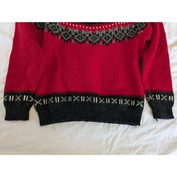 Vintage Woolrich Sweater Men's Sz XL Fair Isle Red & Gray Wool Pullover 80s, 90s